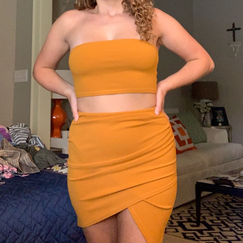 Mustard Yellow Nasty Gal Tube Top & Skirt Set